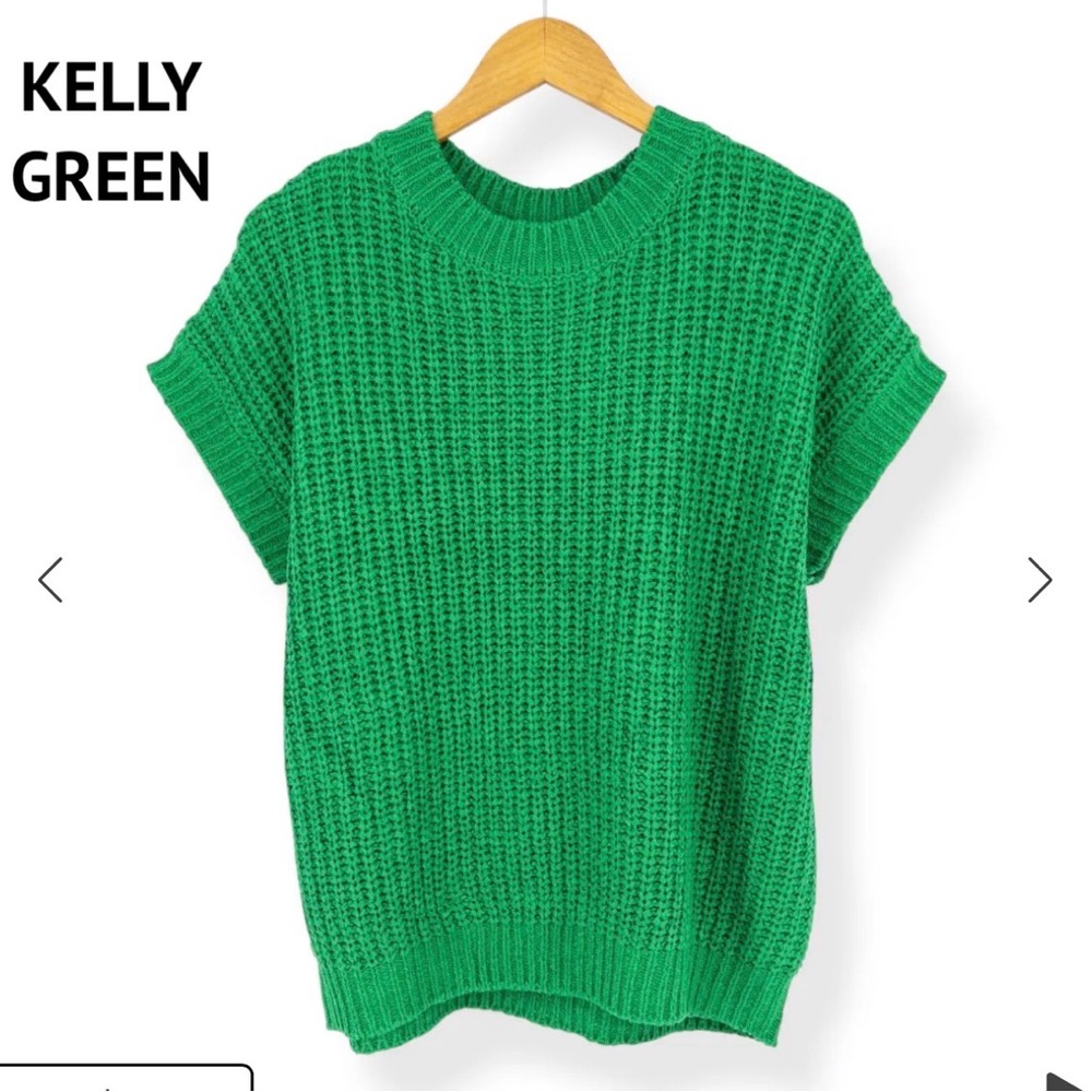 Green Knit Short Sleeve Sweater